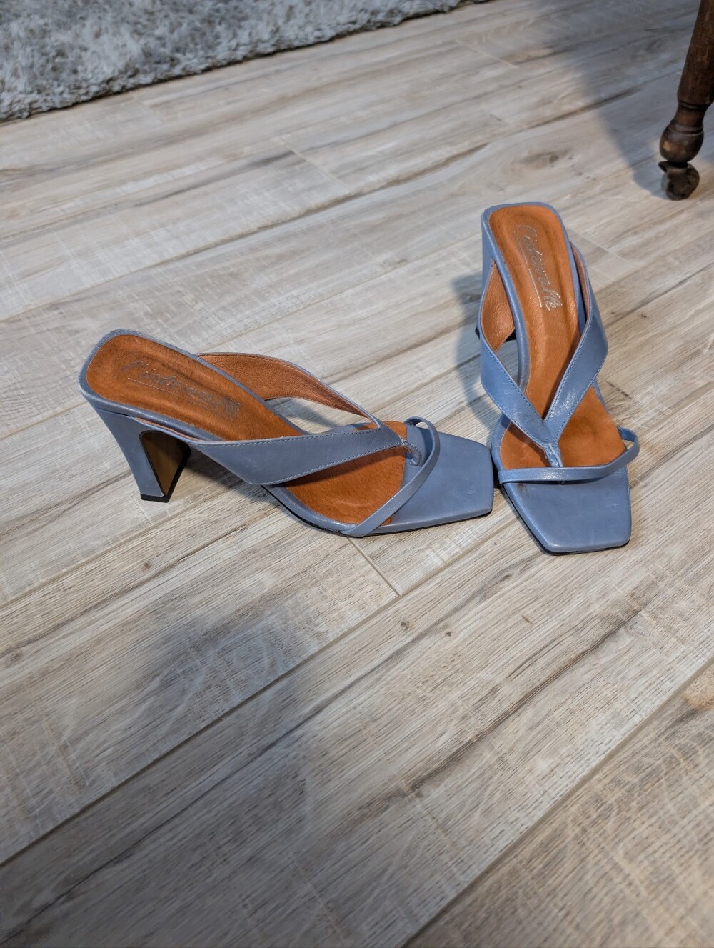 Women’s Blue Strappy Square-Toe Heeled Sandals